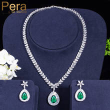 Pera Luxury Brilliant Green Cubic Zirconia Dangle Drop Necklace Earring Costume Jewelry Sets for Bride Wedding Accessories J183 2024 - buy cheap