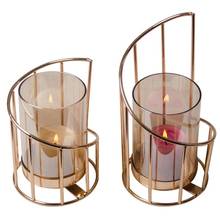 Castiçal de ferro dourado 2 peças, candelabro geométrico romântico cristal velas para decoração de casa decoração de mesa 2024 - compre barato