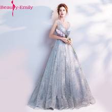 100% Real Photo Light Gray Evening Dresses 2020 Elegant O Neck Tulle Floor Length Long Formal Gowns Sequined Lace Party Dress 2024 - buy cheap
