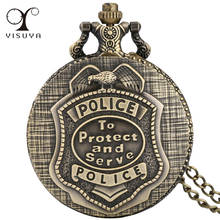 Relógio de bolso de quartzo de bronze requintado polícia para proteger e servir padrão colar pingente relógio presentes 2024 - compre barato