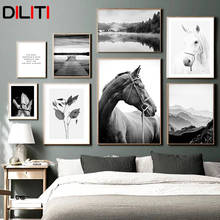 Scandinavian Motivational Quotes Wall Art Picture Black White Horse Canvas Print Nature Scenery Painting Poster Home Decor 2024 - buy cheap