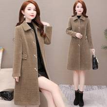 Плотное шерстяное пальто из искусственной норки и бархата, женская зимняя одежда, популярная новинка в Корейском стиле, облегающее шерстяное пальто средней длины 2024 - купить недорого