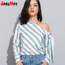 Garemay-Blusa informal de Chifón con manga larga para verano, camisa de manga larga con cuello rayado, para mujer 2024 - compra barato