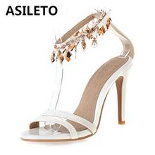 ASILETO New 2021 Ladies Sandals Peep Toe 10cm Thin High Heels Buckle Pearl Tassels Non-Slip Big Size Vintage Date Summer A3467 2024 - buy cheap