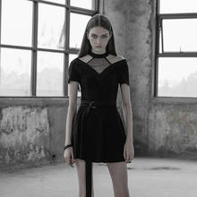 PUNKRAVE Women's Gothic Fake Two Pieces of Dress with Belt Punk Style High-quality Cotton Breathable Daily Summer Short Dress 2024 - buy cheap