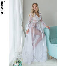 Yhlzbnh lingerie sexy para mulheres, roupa de dormir, decote em v profundo, branca, manga comprida, babydoll, transparente, para moças, vestido floral, renda, noite 2024 - compre barato