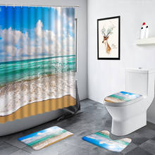 Океанический пляж морской пейзажные волны душ Шторы средиземноморский пейзаж скандинавском стиле ковер Противоскользящие коврики для туалета коврик Ванная комната комплект 2024 - купить недорого