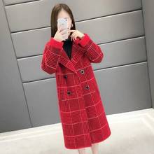 Imitation water velvet jacket women's sweater cardigan in the long section of the new autumn and winter thick loose plaid coat 2024 - buy cheap