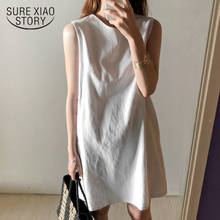 Korean Style Ins Cotton Linen solid Basic Vest Dress Simple Casual Loose O-collar Sleeveless Female Dress Robe Femme 10089 2024 - buy cheap