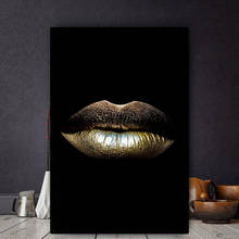 Black Background Canvas Painting Sexy Gold Lips Poster and Print Scandinavian Wall Art Picture for Living Room Decoration Cuadro 2024 - buy cheap