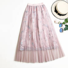 Women's Skirt Embroidered Pleated Tulle Lace High Waist Skirt Spring And Autumn New Fashion Women's Mid-Length Ladies Pink 2024 - buy cheap