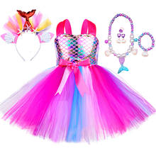 Vestido de sirena para fiesta de cumpleaños de niñas, conjunto de vestido de tutú de princesa de tul para Halloween, disfraz de sirena para niños de 1 a 8 años 2024 - compra barato