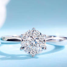 Aeaw anel de luxo com diamantes, 18k, ouro branco 0.15ct de flor, anel de noivado para mulheres 2024 - compre barato