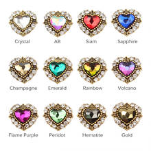 Corazón antiguo de aleación, 11x12mm, 3d, diamantes de imitación, mezcla de colores, accesorios de Nailart 2024 - compra barato