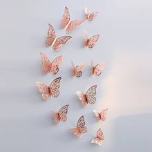 12 шт 3D полые наклейки на стену бабочки для DIY бабочки бумажные наклейки на холодильник Свадебные украшения для дома украшения стен принадлежности 75 2024 - купить недорого