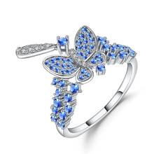 Женское кольцо из серебра 925 пробы, с голубой бабочкой 2024 - купить недорого