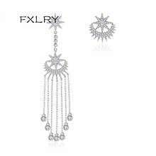 FXLRY new luxury White Color micro inlaid zircon long fringed asymmetrical ladies banquet earrings Jewelry Accessories 2024 - buy cheap