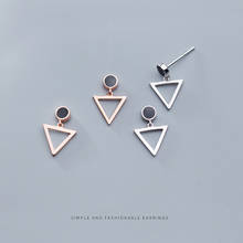 COLUSIWEI-pendientes de plata de ley 925 con forma de triángulo, joyería con cierre de tuerca, con diseño geométrico, círculo negro, para mujeres 2024 - compra barato