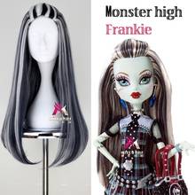 New wig frankie Monster High Frankie Cosplay Wigs 65cm Black Mix White Halloween Party Synthetic Cosplay Wig +wig cap 2024 - buy cheap