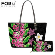 Bolsa de ombro de couro feminina forudesigns, estampa floral do havaí com estampa de tartaruga poly, 2 peças 2024 - compre barato