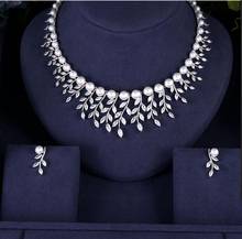 Accking-Conjunto de collar y pendientes de zirconia para mujer, set de 4 piezas con diseño de hojas de lujo, elegante, cubo nupcial de Dubai, joyería para boda y fiesta 2024 - compra barato