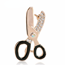 Cute Scissors Rhinestone Brooch Female Occupational Corsage Black Enamel Gold-olor Suit Collar Clips Hijab Pin Up Brooches 2024 - buy cheap