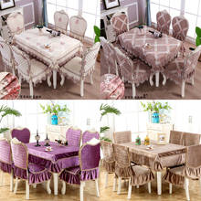 High Grade Luxurious Chenille\Linen Dining Table cloth set 1PCS Lace Tablecloth Round\rectangle 6PCS Chair Cover Bundle Sale 2024 - buy cheap