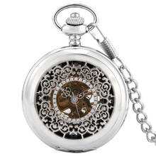 Manual Mechanical Pocket Watch Man Women Silver Hollow Carved Ordinary Digital Black Dial Retro Case Thick Chain Pocket Watch 2024 - buy cheap