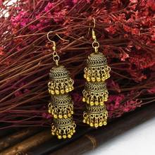 Ethnic Women's color metal  Jhumka Indian Earrings Vintage Multi-layer Exaggerated Lantern Tassel Palace Earring Jewelry 2024 - buy cheap