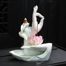 Incensário portátil de cerâmica branca, artesanal, queimador de incenso, fumaça, reverso, suporte de flor de lótus, decoração budista 2024 - compre barato