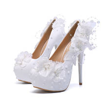 Zapatos de tacón alto de encaje para mujer, calzado de boda con plataforma, Stiletto Sexy blanco perla, 14CM, zapatos de vestir de princesa 2024 - compra barato
