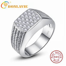 BONLAVIE Retangular Corda 925 Prata Incrustada de Zircão Anel Masculino para Homens Homens de Casamento e Noivado Aniversário Jewerly 2024 - compre barato