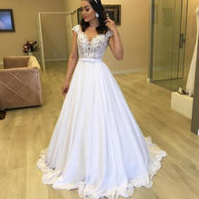 Vestido de novia de encaje con manga de casquillo, traje de novia de princesa, con apliques de gasa, a medida, 2020 2024 - compra barato