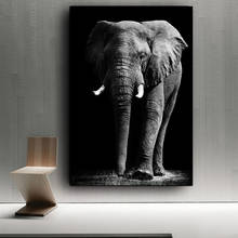 Preto e branco elefantes selvagens mãe filho animais pintura da lona cartazes e impressões cuadros parede arte imagem para sala de estar 2024 - compre barato