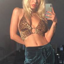 Leopard Printed Sexy Halter Crop Top Women Camis Backless Bandage Lace Up Sequins Metal Ring Tank Top 2019 Party Club Bustier 2024 - buy cheap