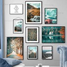 Canvas Painting Landscape Mountains Rive Poster Nordic Foggy Forest Wall Art Print Scandinavian Decoration Pictures Home Decor 2024 - buy cheap