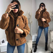 Fashion Sexy Women  Faux Fur Coats 2019 Autumn Lapel Buttons Pocket Loose Long Sleeve Plush Teddy Jackets Ladies Winter Outwear 2024 - buy cheap