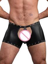 Exotic Gay Open Crotch Hipless Shorts Adult Man Faux Leather Fetish Sex Lingerie Short 2024 - compre barato