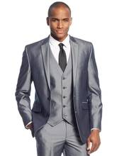 Silver Grey 3 Pieces Mens Suits Two Buttons Wedding Suits for Men Groom Tuxedos Business Formal Suit (Jacket+Pants+vest+tie) 2024 - buy cheap