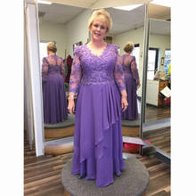 Purple Lace Chiffon Mother of the Bride Dress Plus Size Long Sleeve V Neck Floor Length Wedding Party Prom Formal Evening Gowns 2024 - buy cheap