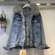 2020 winter Korean version of the new loose and thin fox fur collar thick rabbit fur liner denim plus velvet jacket female trend 2024 - buy cheap