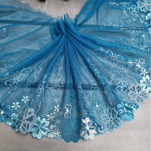 1 Meter/lot 21cm Width Deep Blue Floral Lace Fabric Embroidery DIY Lace Trim for Garments and Wedding Decoration 2024 - buy cheap