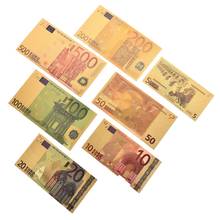 7 шт., золотые банкноты в 24 к золоте, 5 10 20 50 100 200 500 евро 2024 - купить недорого