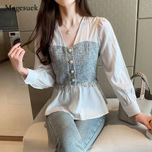 Blusa de chifón de manga larga para mujer, camisa blanca lisa con cuello en V, estilo coreano, a la moda, 8110 50 2024 - compra barato
