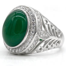 Men Ring with Natural Green Agate Stone 925 Sterling Silver Vintage Hollow Design Turkish Elegant Jewelry Gifr for Male Women 2024 - buy cheap