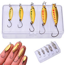 Kit de señuelos de cuchara de Metal con caja, conjunto de lentejuelas, señuelo de pesca giratorio, cebo duro Artificial, aparejos de pesca Frescos/salados, 5 uds. 2024 - compra barato