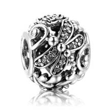 Genuine 925 Sterling Silver Bead Charm OpenWork Dragonfly Meadow With Crystal Beads Fit Pandora Bracelet & Necklace Diy Jewelry 2024 - buy cheap