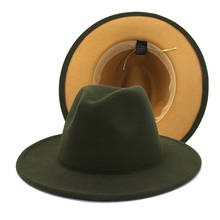 New Army Green Camel Patchwork Men Women Fashionable Wide Brim Woolen Felt Fedora Hat Fall Winter Hat and Caps L XL 2024 - buy cheap