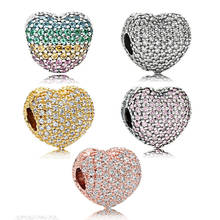 5 Colors Stones Heart Shape Clip Beads for Charms Bracelets Women 925 Sterling Silver Crystal DIY Charm Beads for Jewelry Making 2024 - buy cheap