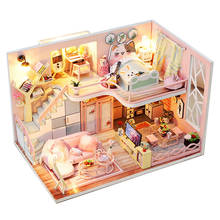 Casa de muñecas de madera para niños, muebles en miniatura con Kits de luz LED, bricolaje, creativo, 3D, rosa, regalo de cumpleaños 2024 - compra barato